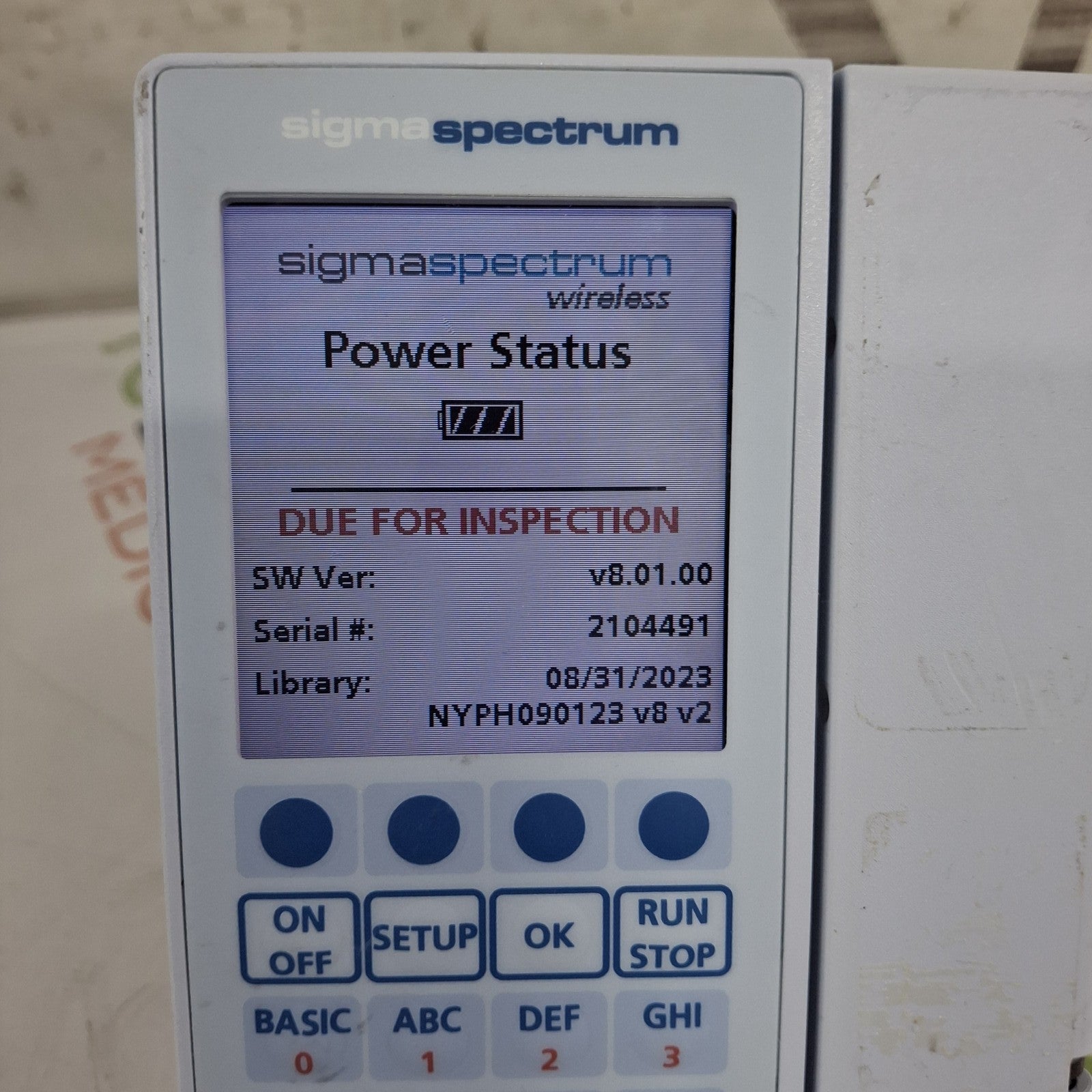 Baxter Sigma Spectrum 8.01.00 w/o Battery Infusion Pump