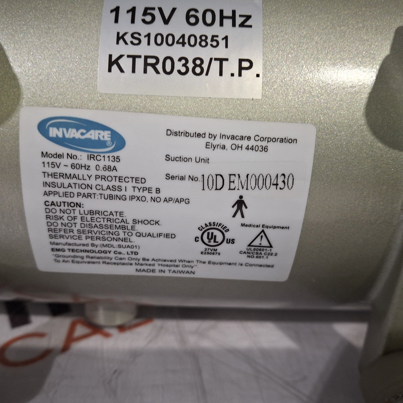 Invacare Corporation IRC1135 Aspirator Pump