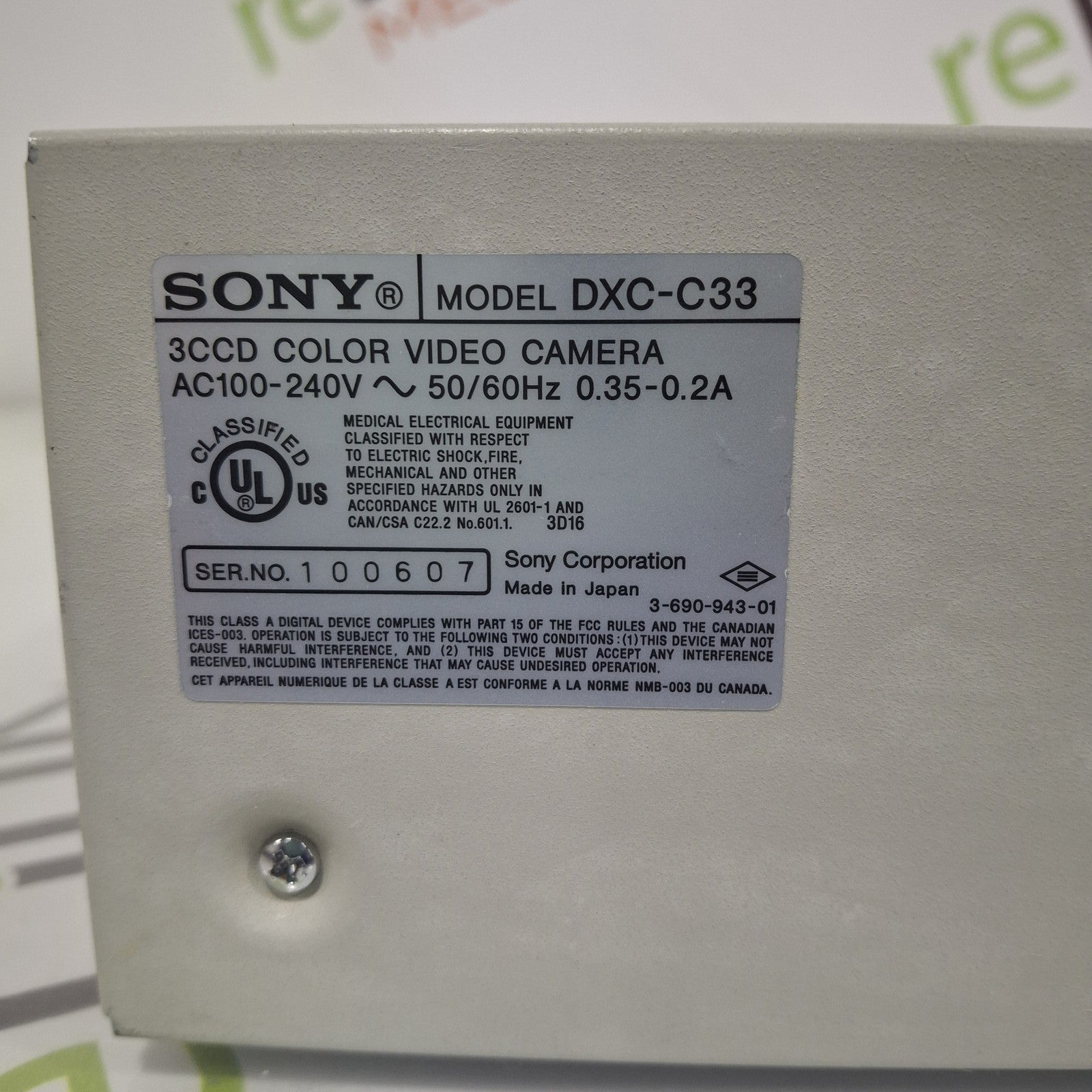 Sony DXC-C33 3CCD Color Video Camera Consule