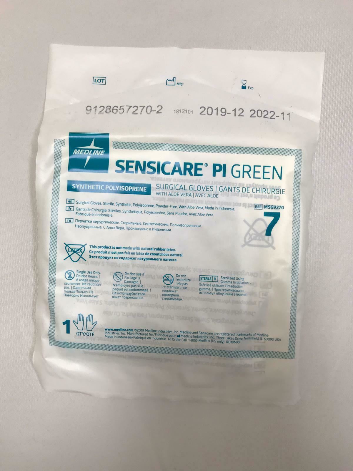 Medline Sensicare PI Green Surgical Gloves MSG9270 7 - 50 Count in Box | CEJ-3 DIAGNOSTIC ULTRASOUND MACHINES FOR SALE