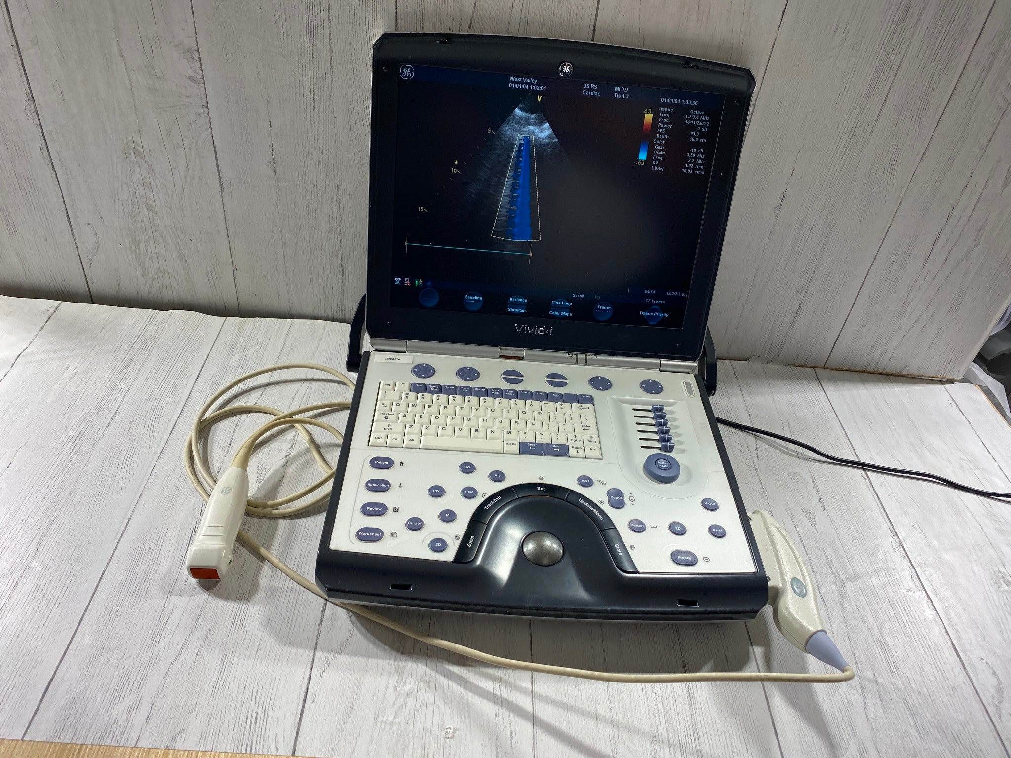GE Vivid I Color Doppler Ultrasound Scanner, CW BT10 with 3s-RS cardiac probe DIAGNOSTIC ULTRASOUND MACHINES FOR SALE
