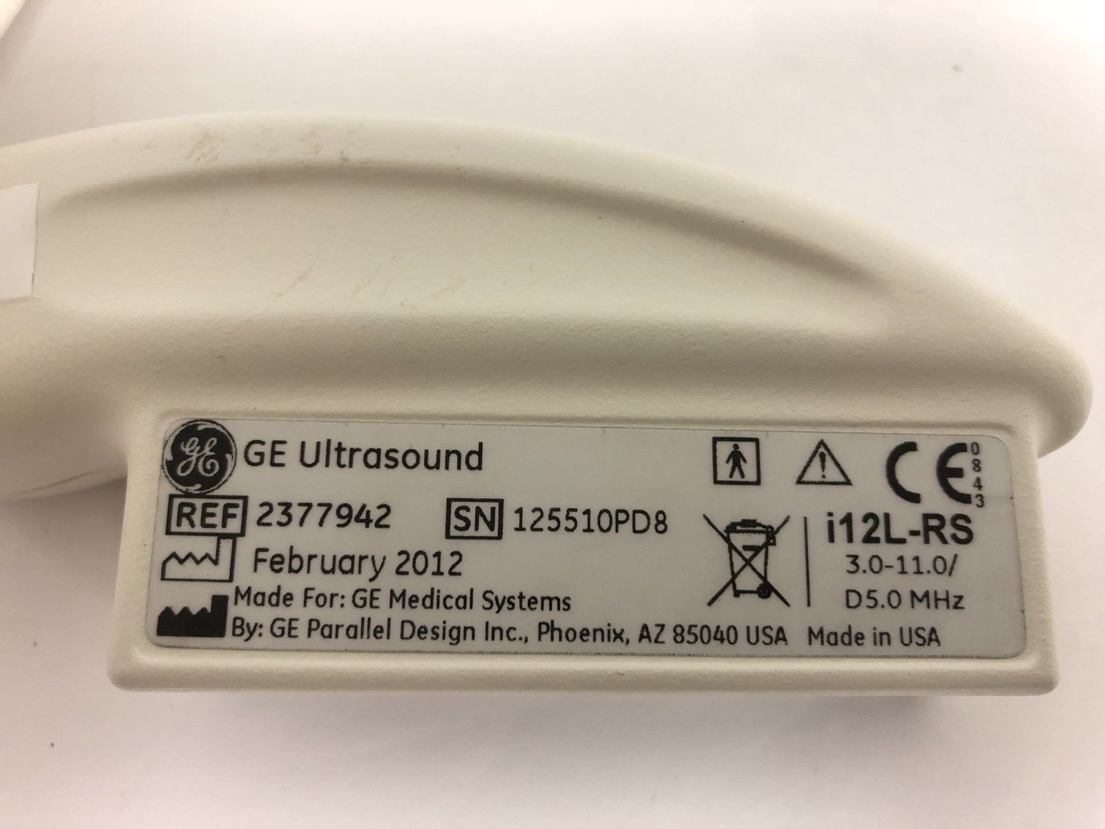 GE i12L-RS Ultrasound Probe Ref No 2377942 DOM February 2012 DIAGNOSTIC ULTRASOUND MACHINES FOR SALE