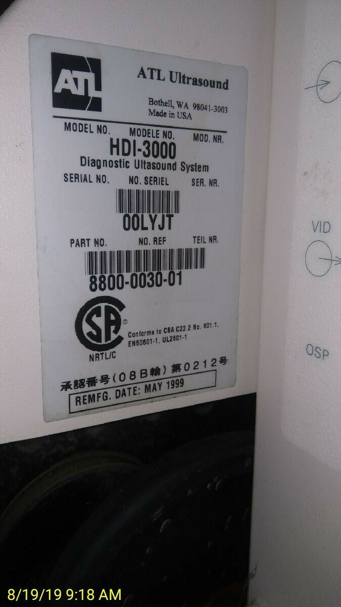 Philips ATL HDI  3000 Ultrasound Machine.  System passed diagnostics. Tested  DIAGNOSTIC ULTRASOUND MACHINES FOR SALE