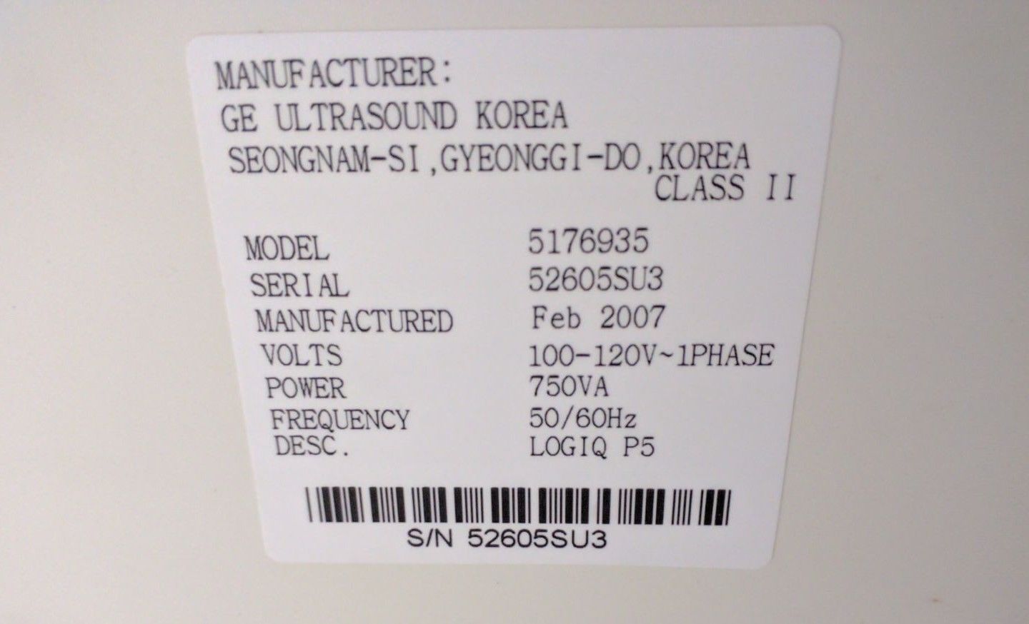 GE LOGIQ P5 2007 ULTRASOUND SYSTEM W/3 PROBES 4C CONVEX & 9L LINEAR & E8C TRANSV DIAGNOSTIC ULTRASOUND MACHINES FOR SALE