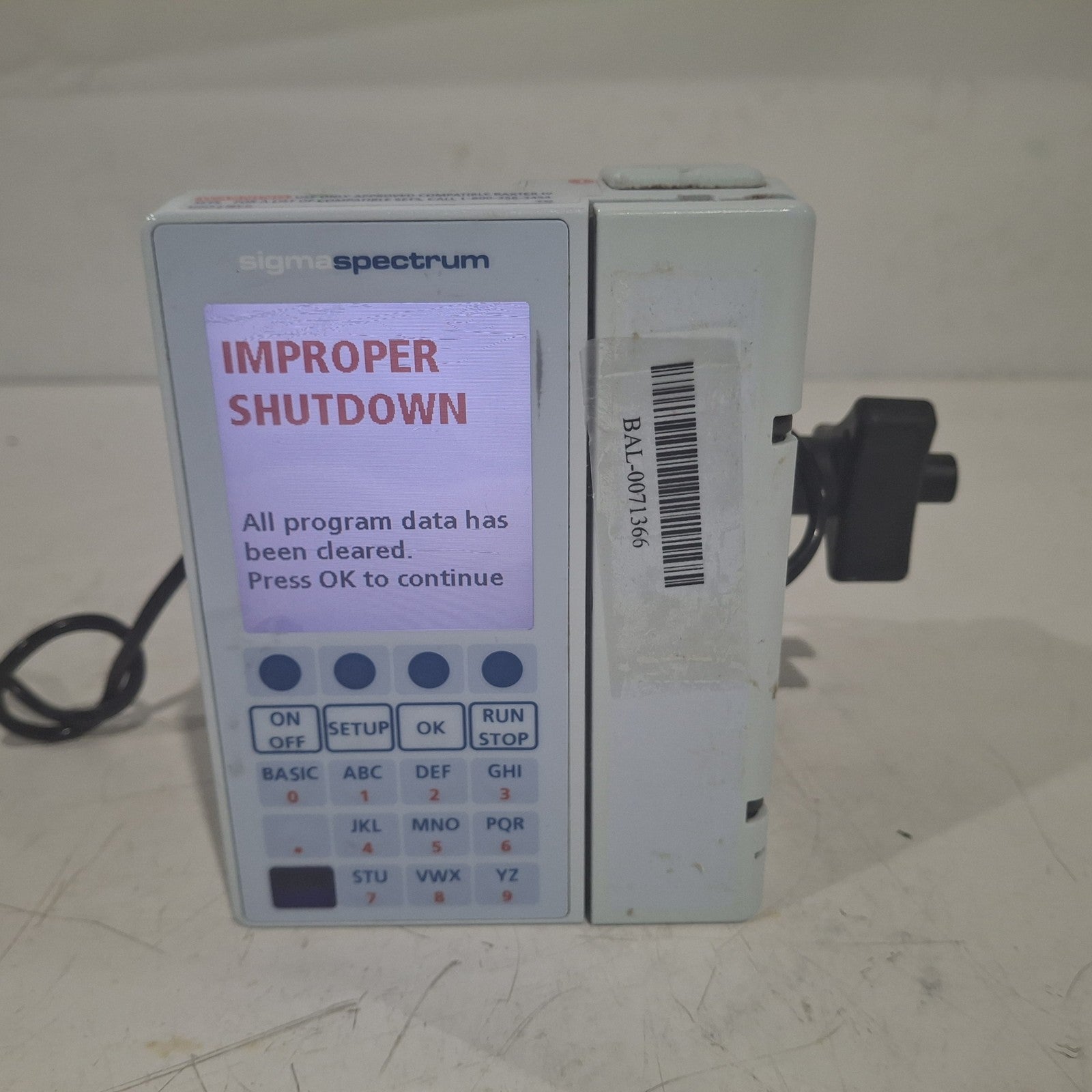 Baxter Sigma Spectrum 8.00.03 w/o Battery Infusion Pump