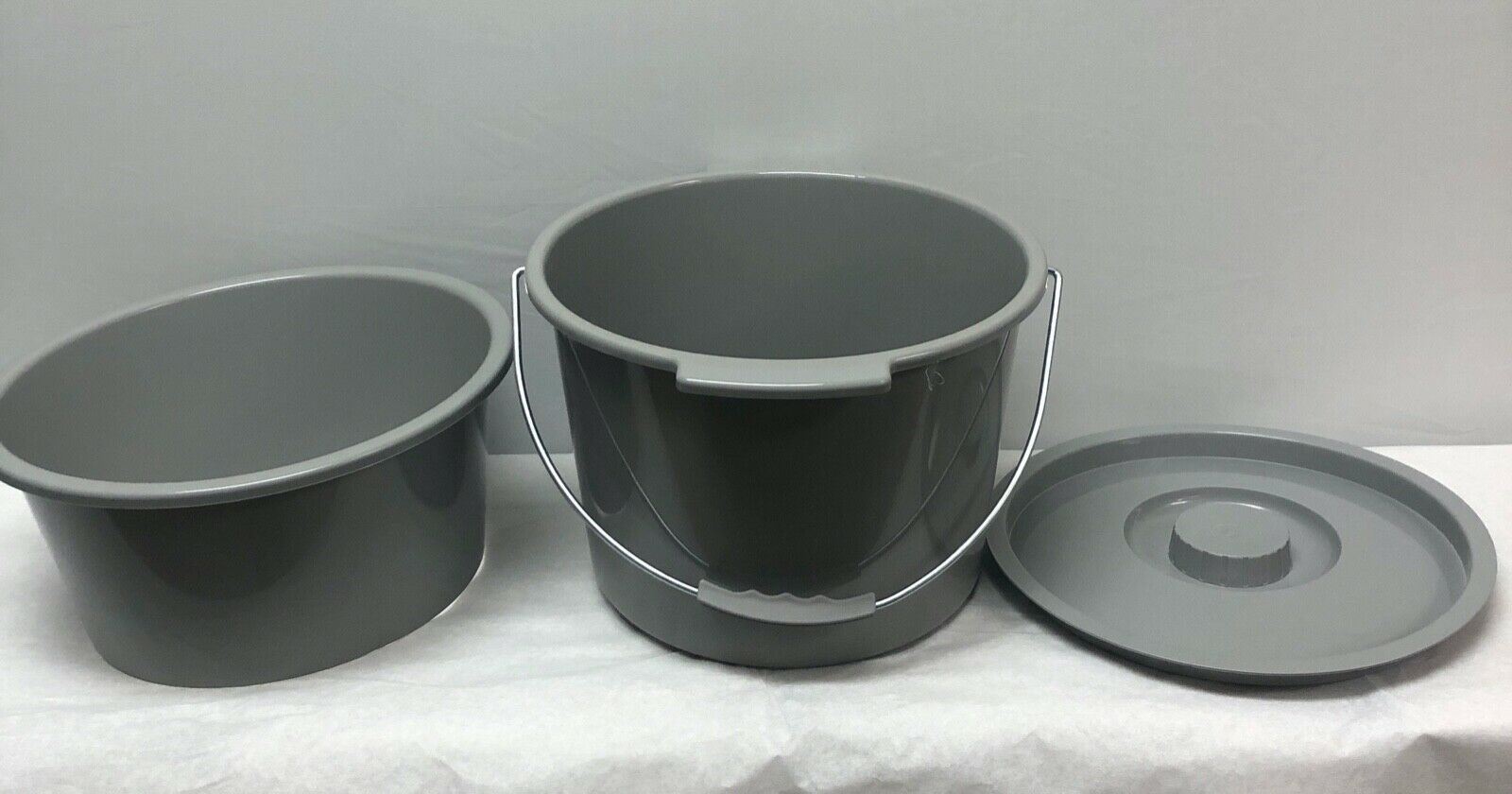 Gray Commode Pail with Lid, 4 Count | CEDESP-173 - DIAGNOSTIC