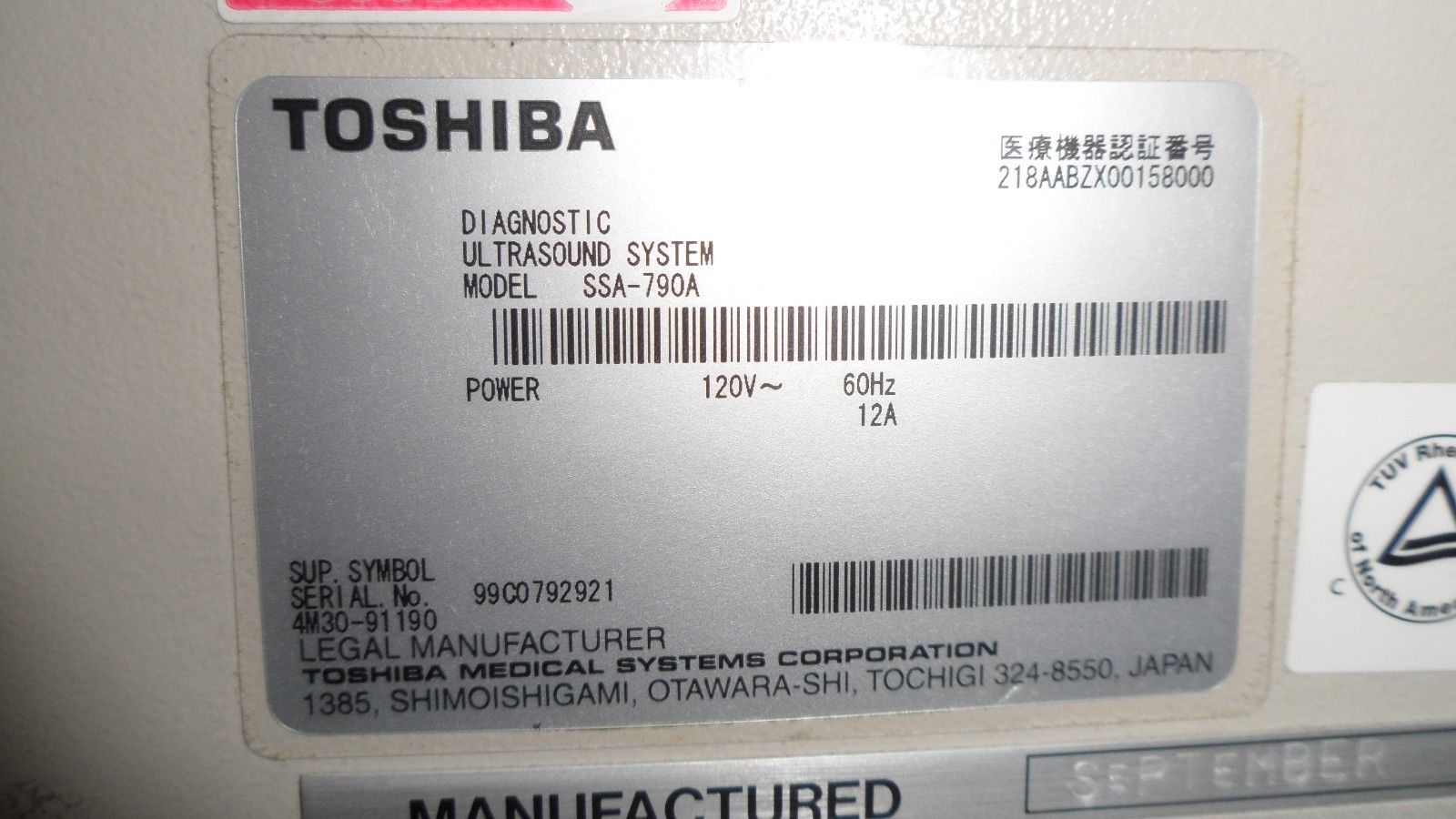 TOSHIBA APLIO XG MODLE SSA-790A ULTRASOUND MACHINE DOM 2008 DIAGNOSTIC ULTRASOUND MACHINES FOR SALE