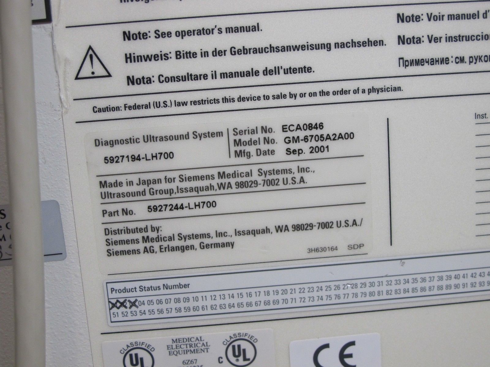 Siemens Sonoline Adara Ultrasound GM-6705A2A00 with Mitsubishi P91 Printer DIAGNOSTIC ULTRASOUND MACHINES FOR SALE