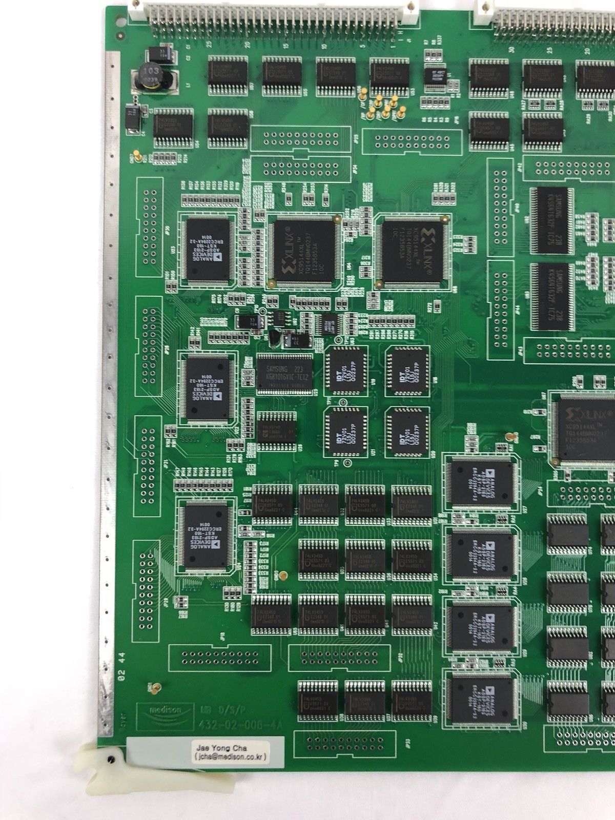 a close up of a computer board on a white surface
