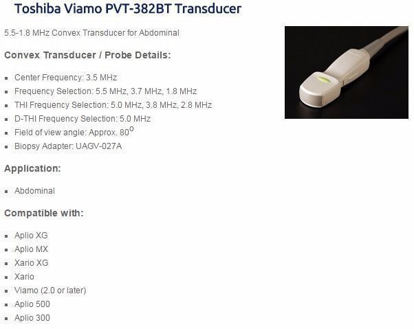 Toshiba Viamo PVT-382BT Convex 3.5MHz Ultrasound Transducer Probe DIAGNOSTIC ULTRASOUND MACHINES FOR SALE