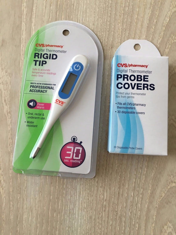 CVS DIGITAL THERMOMETER RIGID TIP&30 DISPOSABLE PROBE COVERSORAL&RECT