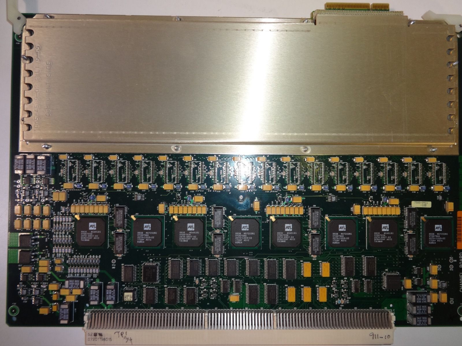 a close up of a channel board with many electronic components