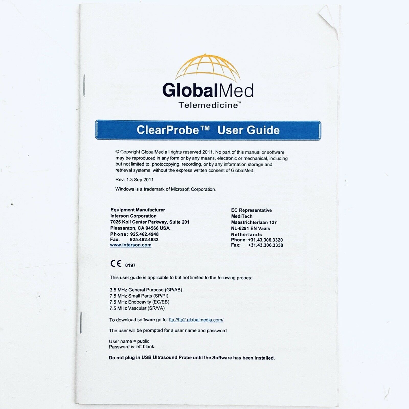 Globalmed Clearprobe USB 7.5 MHz Handheld Vascular Ultrasound Probe DIAGNOSTIC ULTRASOUND MACHINES FOR SALE