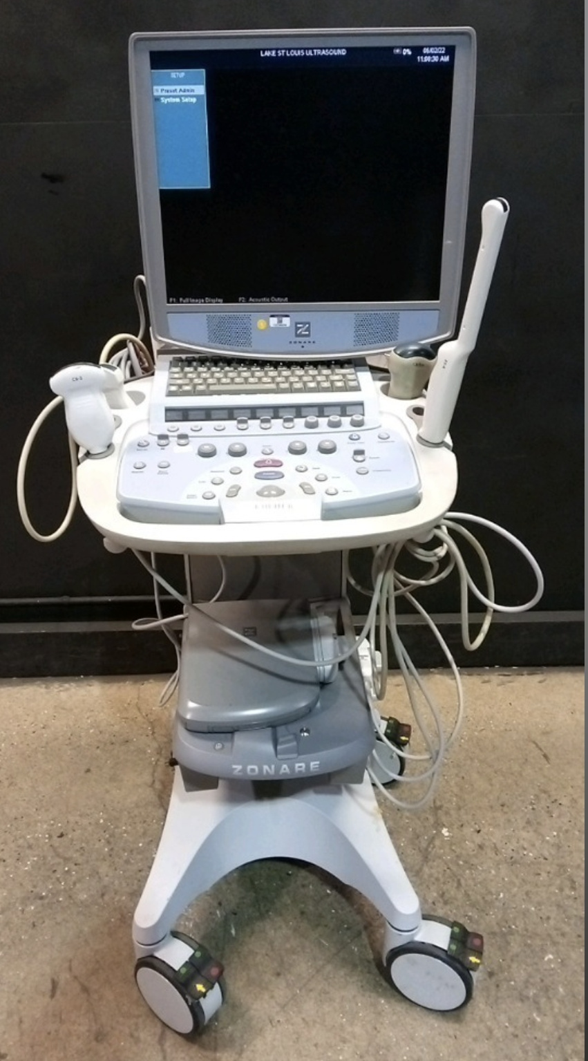 ZONARE Z ONE ULTRASOUND MACHINE WITH 4 PROBES - C6-2, E9-4, C8-33D, C9-3 DIAGNOSTIC ULTRASOUND MACHINES FOR SALE